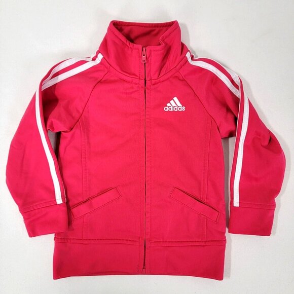 Adidas baby toddler girl hot pink jacket zip up 18 M 18M Month white stripe coat - Picture 1 of 8